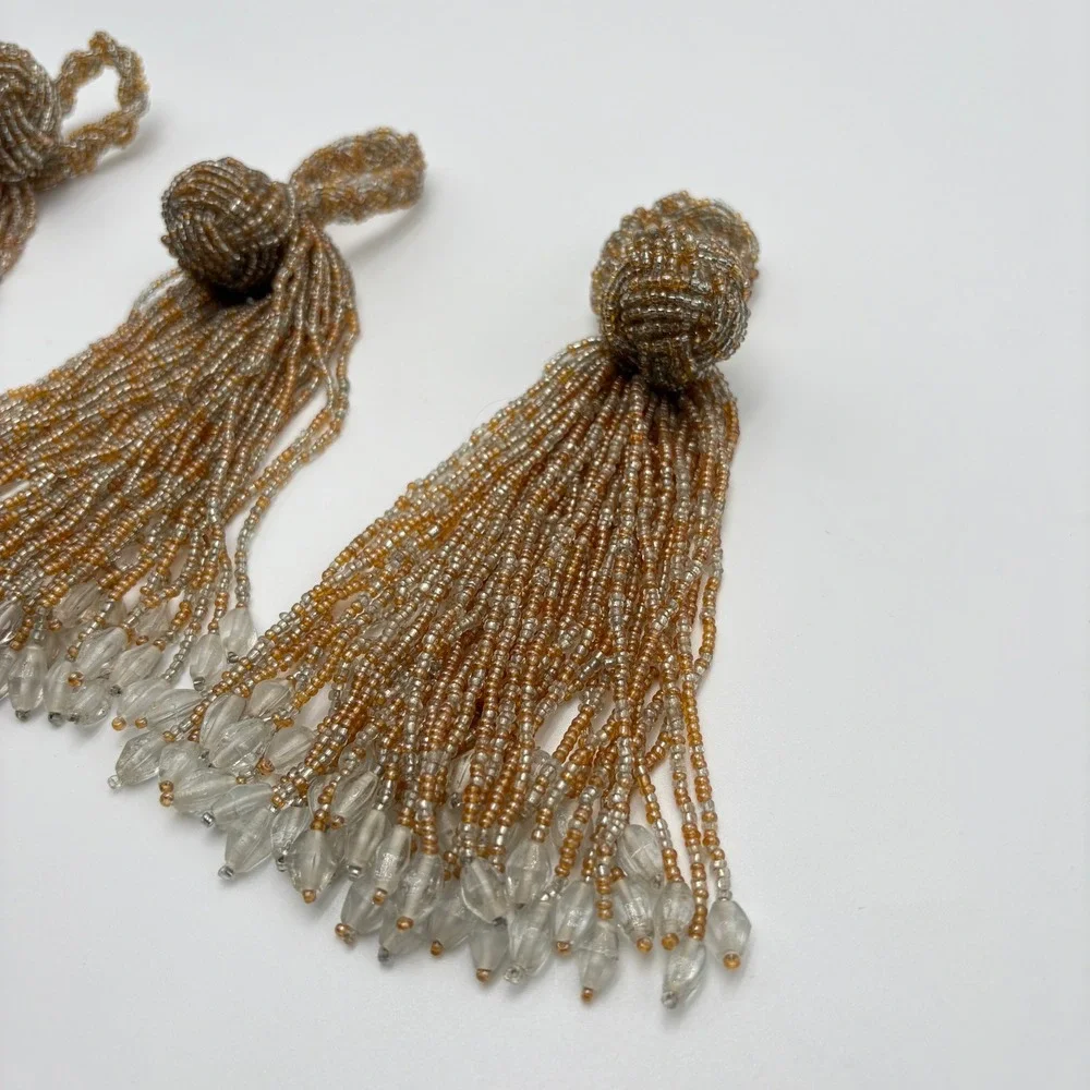 Set of 3 Beaded Tassel Napkin Rings Tie Backs Vintage Gold Silver Boho Decor